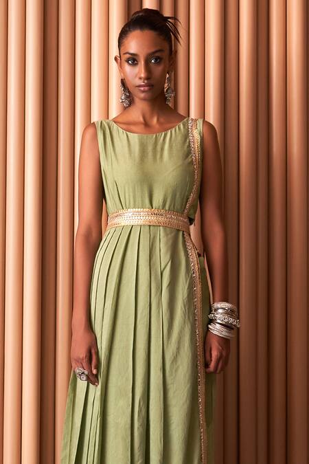 Buy Rishi and Vibhuti Green Chanderi Sequins Round Neck Lace Embellished Kurta Pant Set Online at Aza Fashions Buy_Rishi and Vibhuti_Green Chanderi Sequins Round Neck Lace Embellished Kurta Pant Set _Online_at_Aza_Fashions