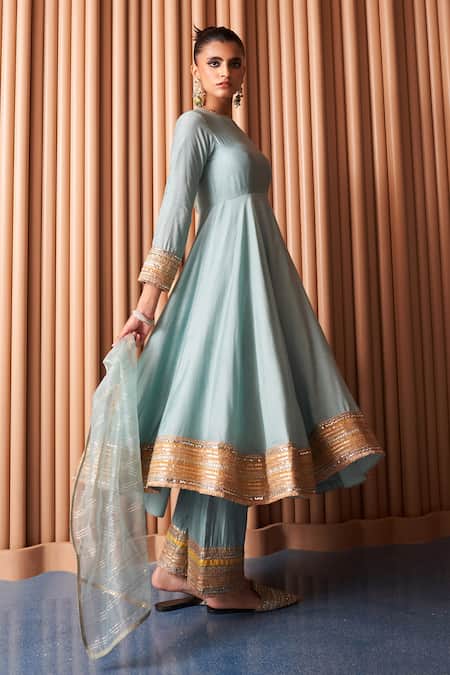 Rishi and Vibhuti Blue Crepe Lace, Sequins Boat Neck Ellinor Embroidered Anarkali Set Online at Aza Fashions Rishi and Vibhuti_Blue Crepe Lace, Sequins Boat Neck Ellinor Embroidered Anarkali Set _Online_at_Aza_Fashions