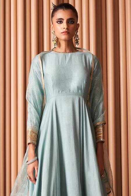 Buy Rishi and Vibhuti Blue Crepe Lace, Sequins Boat Neck Ellinor Embroidered Anarkali Set Online at Aza Fashions Buy_Rishi and Vibhuti_Blue Crepe Lace, Sequins Boat Neck Ellinor Embroidered Anarkali Set _Online_at_Aza_Fashions