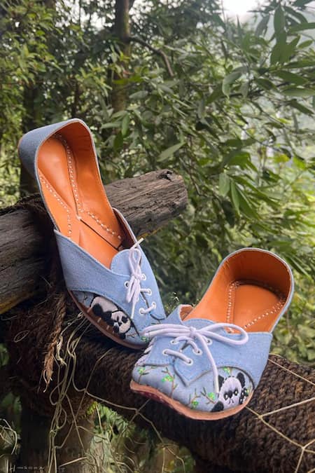 Kasually Klassy_Blue Panda Thread Embroidered Loafers_Online_at_Aza_Fashions