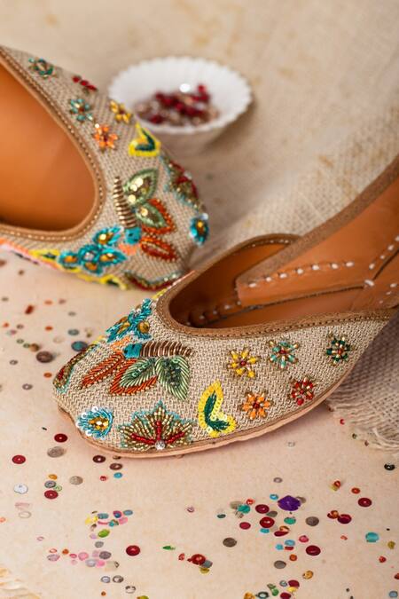 Kasually Klassy_Multi Color Floral Buzz Embroidered Juttis_Online_at_Aza_Fashions
