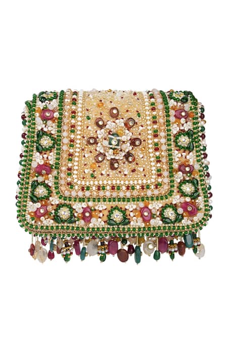 Lovetobag_Red Embellished Amara Mini Trapezium Clutch _Online_at_Aza_Fashions