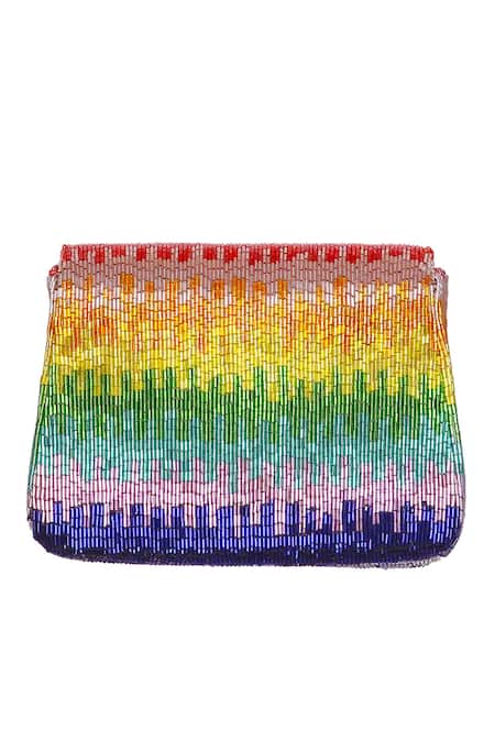Lovetobag_Multi Color Embellished Dysis Mini Trapezium Tourmaline Rainbow Clutch _Online_at_Aza_Fashions