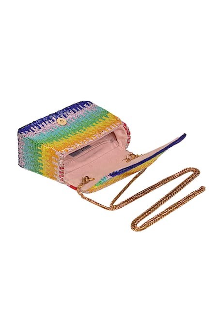 Shop_Lovetobag_Multi Color Embellished Dysis Mini Trapezium Tourmaline Rainbow Clutch _Online_at_Aza_Fashions