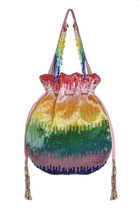 Lovetobag Multi Color Embellished Dysis Tourmaline Rainbow Potli With Handle Online at Aza Fashions Lovetobag_Multi Color Embellished Dysis Tourmaline Rainbow Potli With Handle _Online_at_Aza_Fashions