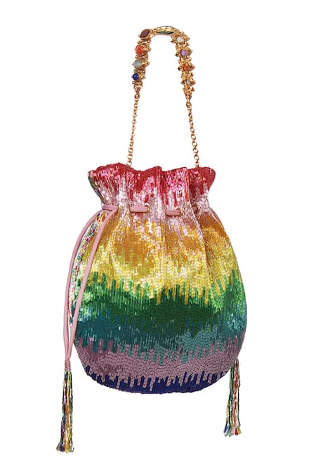 Lovetobag Multi Color Embellished Dysis Tourmaline Rainbow Potli With Nina Handle