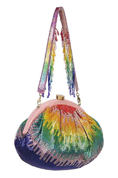 Buy Lovetobag Multi Color Embellished Dysis Tourmaline Rainbow Soft Pouch With Handle Online at Aza Fashions Buy_Lovetobag_Multi Color Embellished Dysis Tourmaline Rainbow Soft Pouch With Handle _Online_at_Aza_Fashions