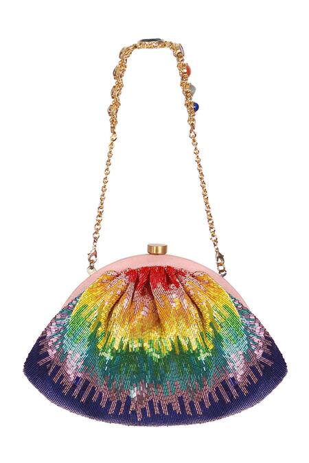 Lovetobag Multi Color Embellished Dysis Tourmaline Rainbow Pouch With Nina Handle Online at Aza Fashions Lovetobag_Multi Color Embellished Dysis Tourmaline Rainbow Pouch With Nina Handle _Online_at_Aza_Fashions