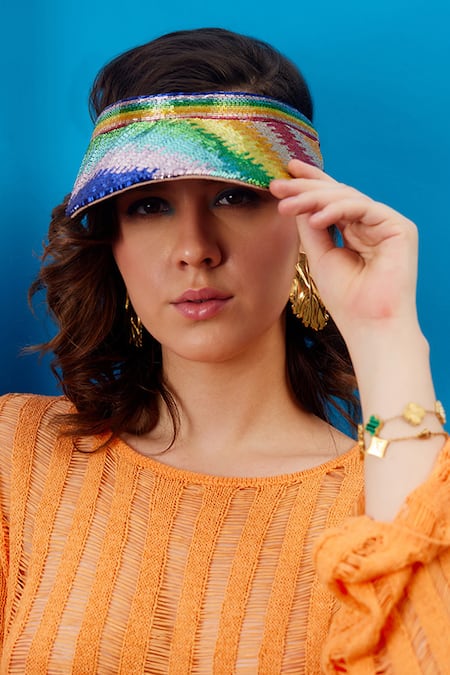 Lovetobag Multi Color Embellished Dysis Tourmaline Rainbow Visor Cap