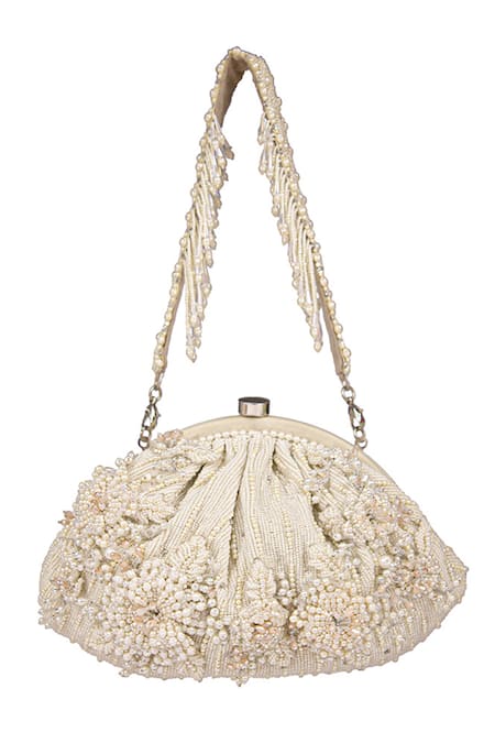 Lovetobag Ivory Embellished Esme Embroidered Soft Pouch With Handle Online at Aza Fashions Lovetobag_Ivory Embellished Esme Embroidered Soft Pouch With Handle _Online_at_Aza_Fashions