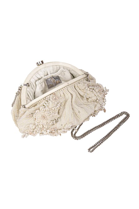 Shop Lovetobag Ivory Embellished Esme Embroidered Soft Pouch With Handle Online at Aza Fashions Shop_Lovetobag_Ivory Embellished Esme Embroidered Soft Pouch With Handle _Online_at_Aza_Fashions