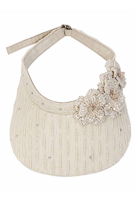 Lovetobag Ivory Embellished Esme Embroidered Visor Cap Online at Aza Fashions Lovetobag_Ivory Embellished Esme Embroidered Visor Cap _Online_at_Aza_Fashions