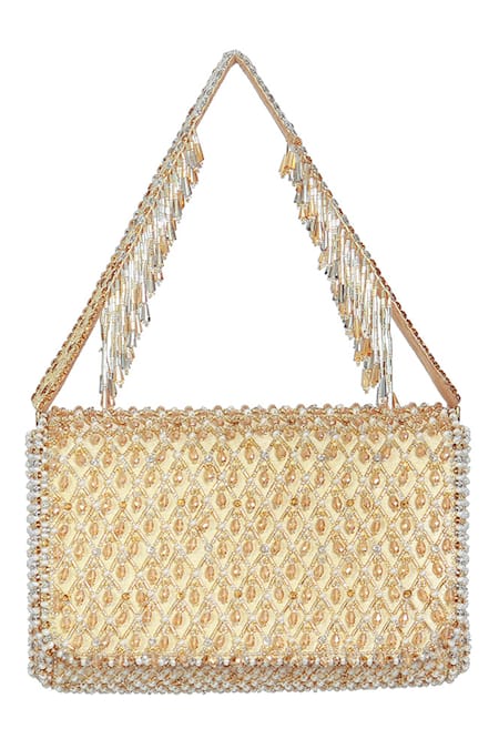 Lovetobag_Gold Embellished Joel Flapover Clutch With Handle _Online_at_Aza_Fashions