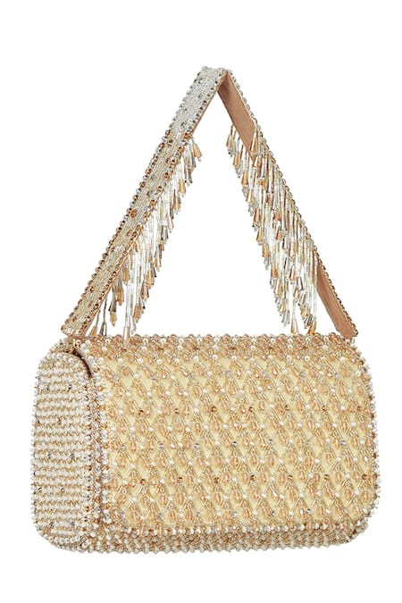 Buy_Lovetobag_Gold Embellished Joel Flapover Clutch With Handle _Online_at_Aza_Fashions