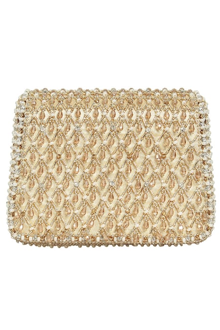 Lovetobag_Gold Embellished Joel Mini Trapezium Clutch _Online_at_Aza_Fashions