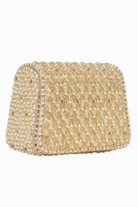 Buy_Lovetobag_Gold Embellished Joel Mini Trapezium Clutch _Online_at_Aza_Fashions