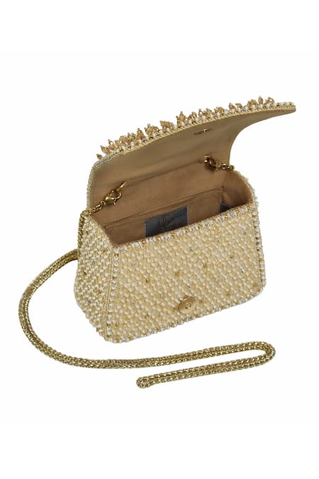 Shop_Lovetobag_Gold Embellished Joel Mini Trapezium Clutch _Online_at_Aza_Fashions