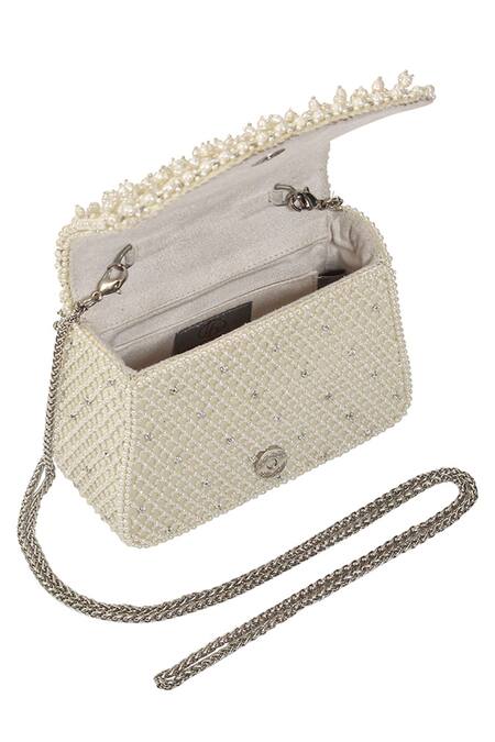 Shop Lovetobag Ivory Embellished Joel Mini Trapezium Studded Clutch Online at Aza Fashions Shop_Lovetobag_Ivory Embellished Joel Mini Trapezium Studded Clutch _Online_at_Aza_Fashions