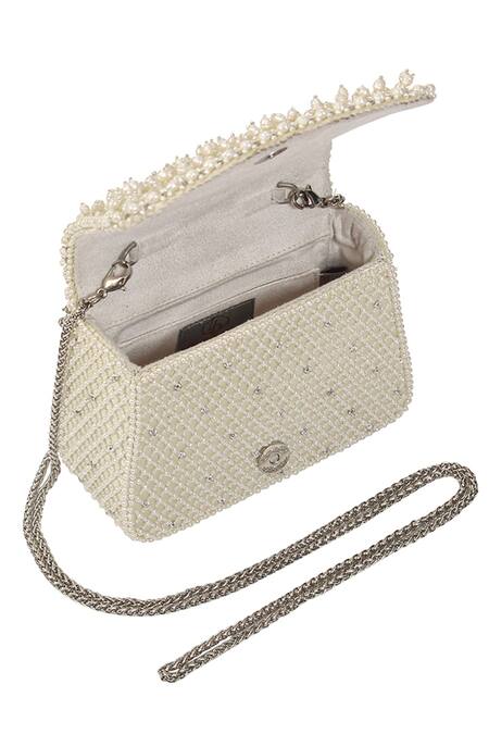 Shop_Lovetobag_Ivory Embellished Joel Trapezium Clutch With Bangle Handle _Online_at_Aza_Fashions