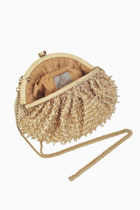 Shop_Lovetobag_Gold Embellished Joel Crystal Soft Pouch With Handle _Online_at_Aza_Fashions