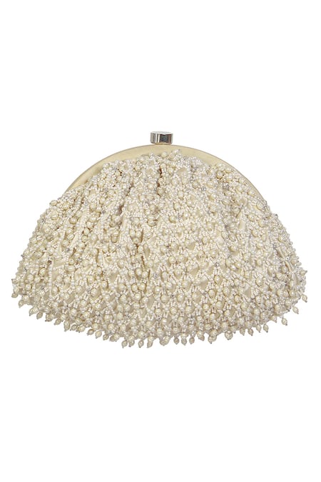 Lovetobag_Ivory Embellished Joel Crystal Jaali Soft Pouch _Online_at_Aza_Fashions