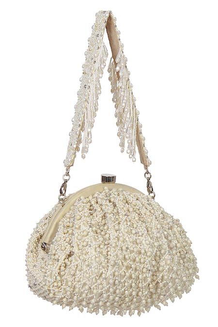 Buy Lovetobag Ivory Embellished Joel Jaali Soft Pouch With Handle Online at Aza Fashions Buy_Lovetobag_Ivory Embellished Joel Jaali Soft Pouch With Handle _Online_at_Aza_Fashions