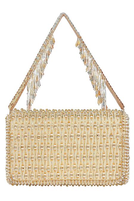 Lovetobag_Gold Embellished Zesha Flapover Clutch With Handle _Online_at_Aza_Fashions