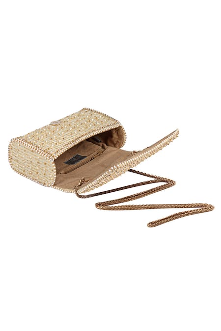 Buy_Lovetobag_Gold Embellished Zesha Flapover Clutch With Handle _Online_at_Aza_Fashions