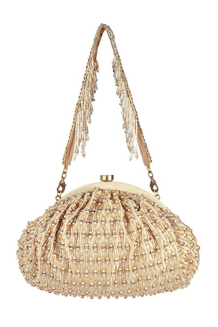 Lovetobag_Gold Embellished Zesha Soft Pouch With Handle _Online_at_Aza_Fashions