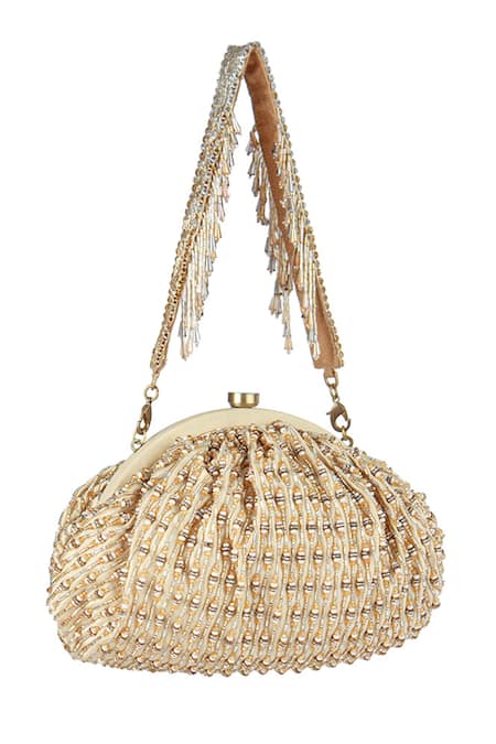 Buy_Lovetobag_Gold Embellished Zesha Soft Pouch With Handle _Online_at_Aza_Fashions