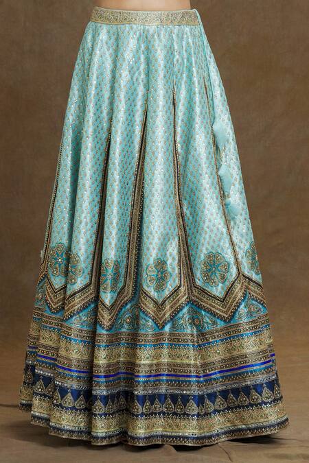 Samyukta Singhania_Sky Blue Silk, Georgette Beads, Mirrors, Sequin Embroidered Bridal Lehenga Set_at_Aza_Fashions