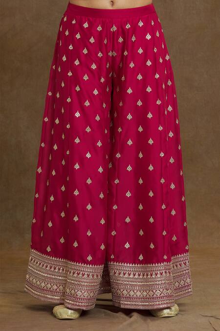 Samyukta Singhania Magenta Silk, Georgette, Crepe Zari, Floral Vine Pattern Kurta Palazzo Set at Aza Fashions Samyukta Singhania_Magenta Silk, Georgette, Crepe Zari, Floral Vine Pattern Kurta Palazzo Set_at_Aza_Fashions