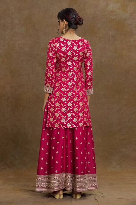 Shop Samyukta Singhania Magenta Silk, Georgette, Crepe Zari, Floral Vine Pattern Kurta Palazzo Set at Aza Fashions Shop_Samyukta Singhania_Magenta Silk, Georgette, Crepe Zari, Floral Vine Pattern Kurta Palazzo Set_at_Aza_Fashions