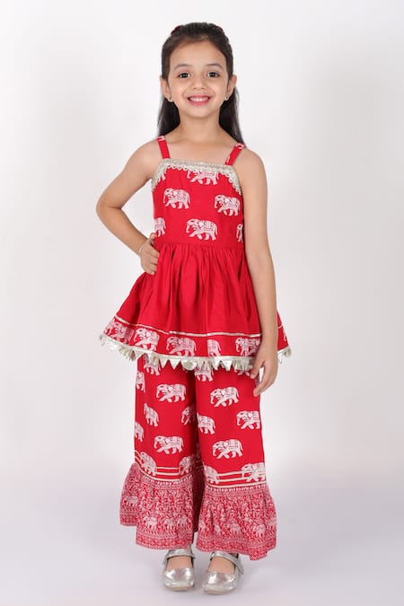 Lil Drama Trunk Tales Elephant Print Kurta & Sharara Set 