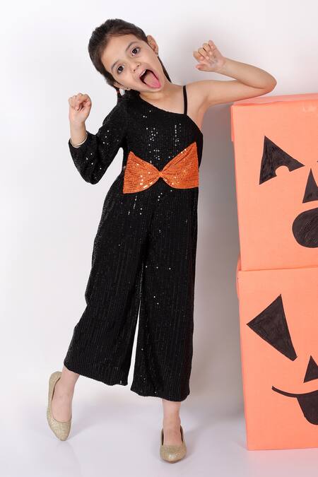 Lil Drama Black Polyester Sequins Embroidered One Shoulder Jumpsuit Online at Aza Fashions Lil Drama_Black Polyester Sequins Embroidered One Shoulder Jumpsuit _Online_at_Aza_Fashions