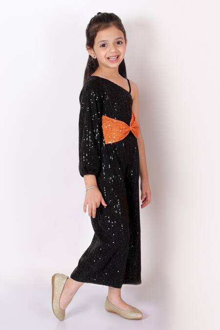 Buy Lil Drama Black Polyester Sequins Embroidered One Shoulder Jumpsuit Online at Aza Fashions Buy_Lil Drama_Black Polyester Sequins Embroidered One Shoulder Jumpsuit _Online_at_Aza_Fashions