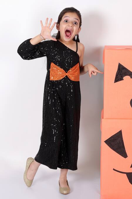 Shop Lil Drama Black Polyester Sequins Embroidered One Shoulder Jumpsuit Online at Aza Fashions Shop_Lil Drama_Black Polyester Sequins Embroidered One Shoulder Jumpsuit _Online_at_Aza_Fashions