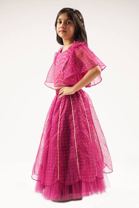 Lil Drama_Wine Cotton Satin Embroidery, Bollywood Tadka Mukaish Work Ghagra And Choli Set _Online_at_Aza_Fashions