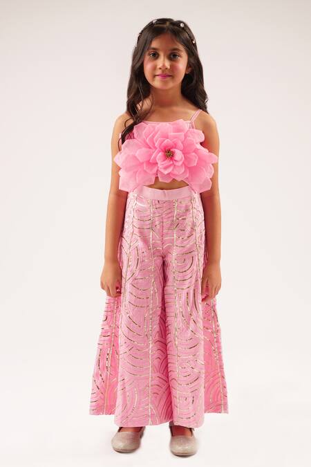 Shop Lil Drama Pink Cotton Satin Embroidery, Applique Bollywood Tadka 3d Floral Jumpsuit Online at Aza Fashions Shop_Lil Drama_Pink Cotton Satin Embroidery, Applique Bollywood Tadka 3d Floral Jumpsuit _Online_at_Aza_Fashions