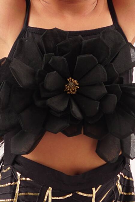 Buy Lil Drama Black Cotton Satin Gota Patti, Embroidery Bollywood Tadka 3d Flower Jumpsuit Online at Aza Fashions Buy_Lil Drama_Black Cotton Satin Gota Patti, Embroidery Bollywood Tadka 3d Flower Jumpsuit _Online_at_Aza_Fashions