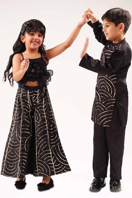Shop Lil Drama Black Cotton Satin Gota Patti, Embroidery Bollywood Tadka 3d Flower Jumpsuit Online at Aza Fashions Shop_Lil Drama_Black Cotton Satin Gota Patti, Embroidery Bollywood Tadka 3d Flower Jumpsuit _Online_at_Aza_Fashions