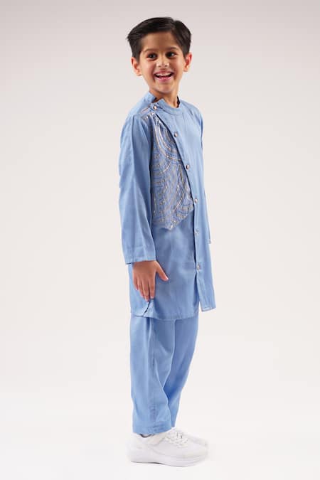 Lil Drama_Blue Cotton Satin Gota Patti Bollywood Placement Embroidered Set _Online_at_Aza_Fashions