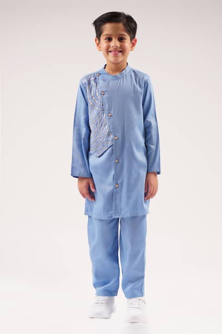 Lil Drama_Blue Cotton Satin Gota Patti Bollywood Placement Embroidered Set _at_Aza_Fashions