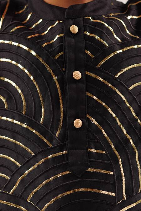 Buy Lil Drama Black Cotton Satin Gota Patti Bollywood Tadka Scallop Embroidered Kurta Set Online at Aza Fashions Buy_Lil Drama_Black Cotton Satin Gota Patti Bollywood Tadka Scallop Embroidered Kurta Set _Online_at_Aza_Fashions
