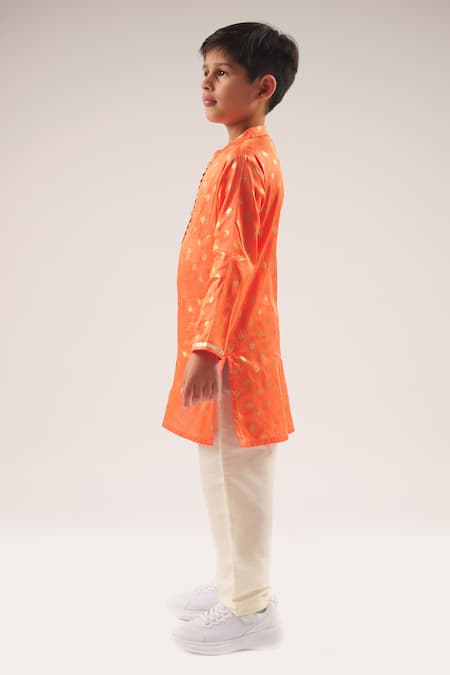Lil Drama_Orange Viscose, Rayon Gota Patti, Foil Printing Mehfil Kurta Set _Online_at_Aza_Fashions