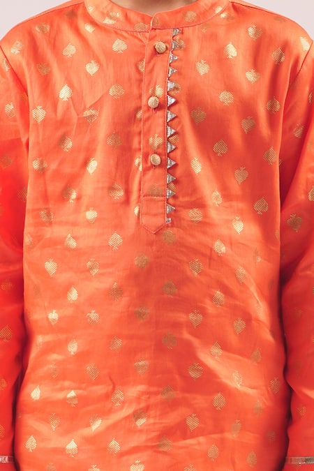 Buy_Lil Drama_Orange Viscose, Rayon Gota Patti, Foil Printing Mehfil Kurta Set _Online_at_Aza_Fashions