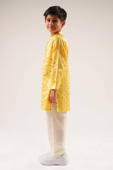 Lil Drama_Yellow Cotton Satin Gota Patti, Foil Printing Mehfil Spade Kurta Set _Online_at_Aza_Fashions