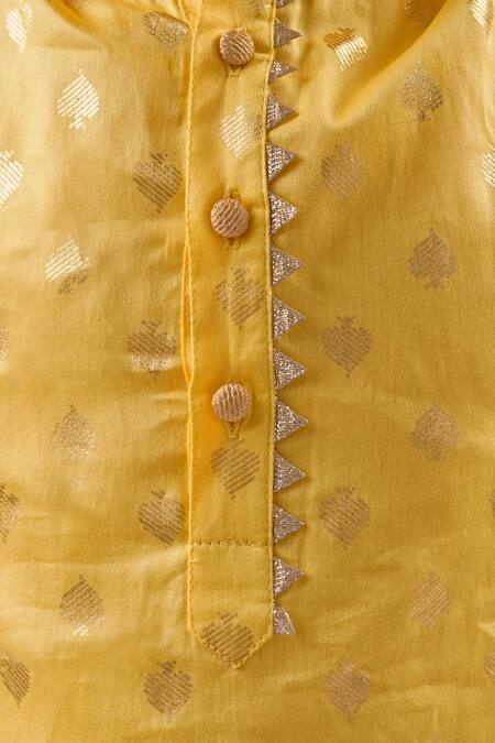Buy_Lil Drama_Yellow Cotton Satin Gota Patti, Foil Printing Mehfil Spade Kurta Set _Online_at_Aza_Fashions
