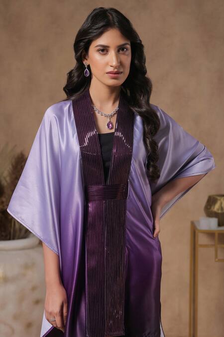 Buy B'Infinite Purple Twilight Bodice Embellished Cape With Belt Buy_B'Infinite_Purple Twilight Bodice Embellished Cape With Belt