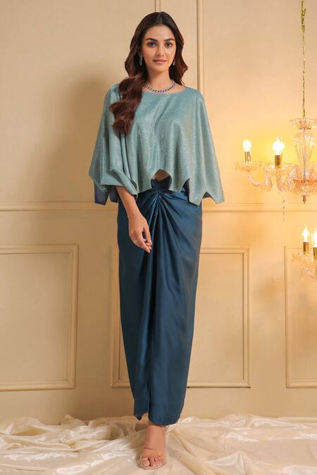 B'Infinite Blue Lycra Sequins Round Neck Celestial Embellished Top Online at Aza Fashions B'Infinite_Blue Lycra Sequins Round Neck Celestial Embellished Top_Online_at_Aza_Fashions